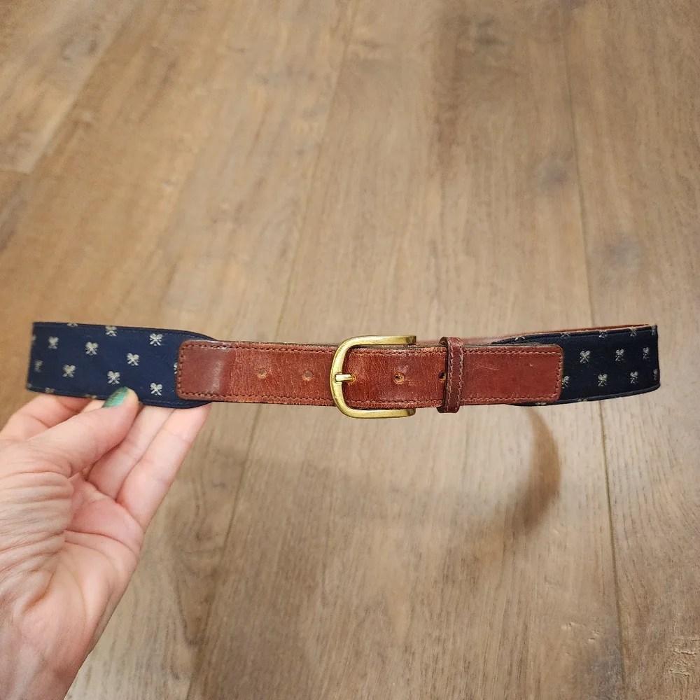 Vintage Trafalgar Belt Tennis Rackets Preppy Navy & Leather Men's size 36